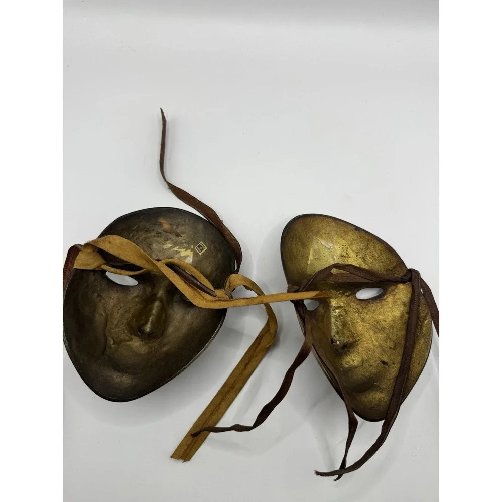 VTG Brass Venetian Style Wall Masks Pair Made In India Bronze Gold Decor